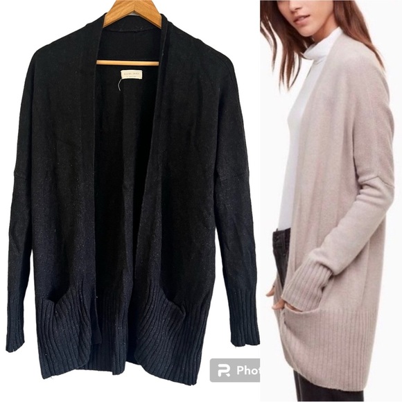 Aritzia Babaton Azure Skies Cashmere Wool Black Open Front sweater cardigan S - Picture 1 of 11
